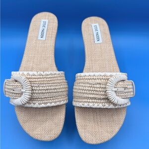 Steve Madden Beige Woven Slide Sandals